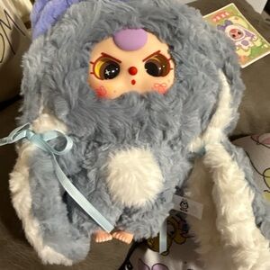 Baby Three Plush – Angry Face Blue Bunny Kawaii Vinyl Doll (Mini 三岁)